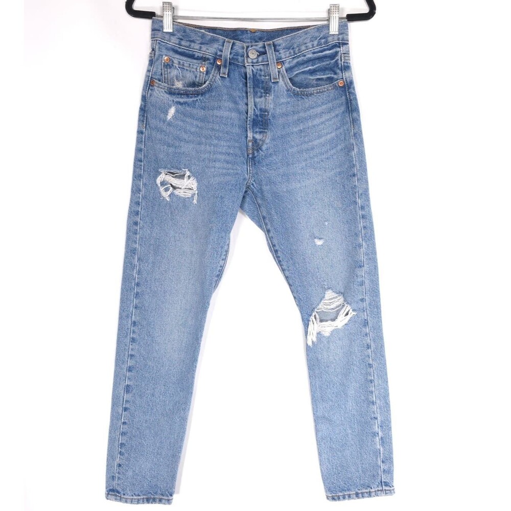LEVI'S Premium 501 S Skinny Distressed Jeans 26 Button Fly‎ 100% Cotton Pockets